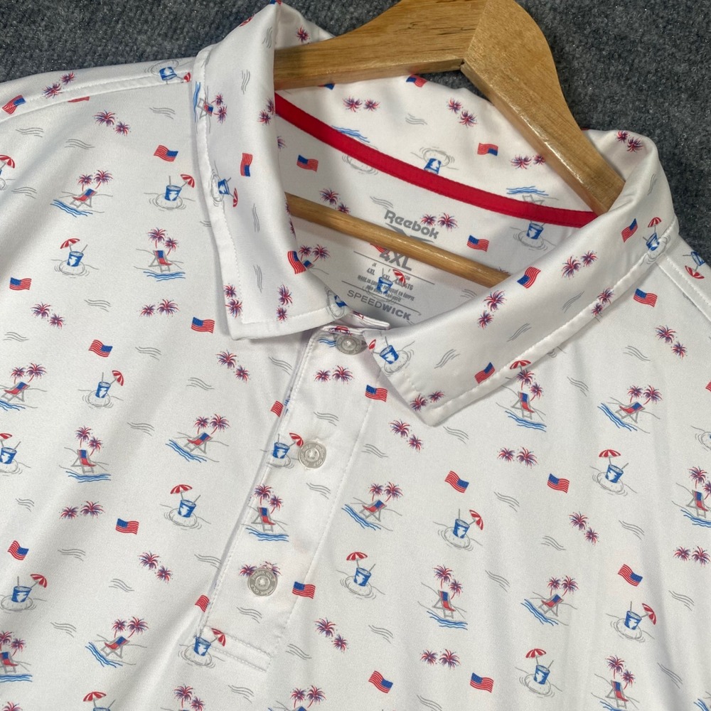 Reebok Speedwick Golf Polo Shirt Mens 4XL Performance Vacation Patriotic Print
